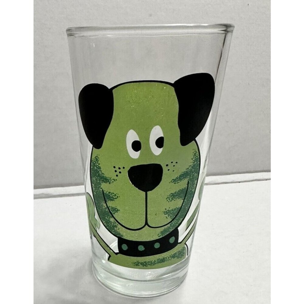 Vintage‎ Firna Indonesia Green Dog Glass Tumbler Cartoon